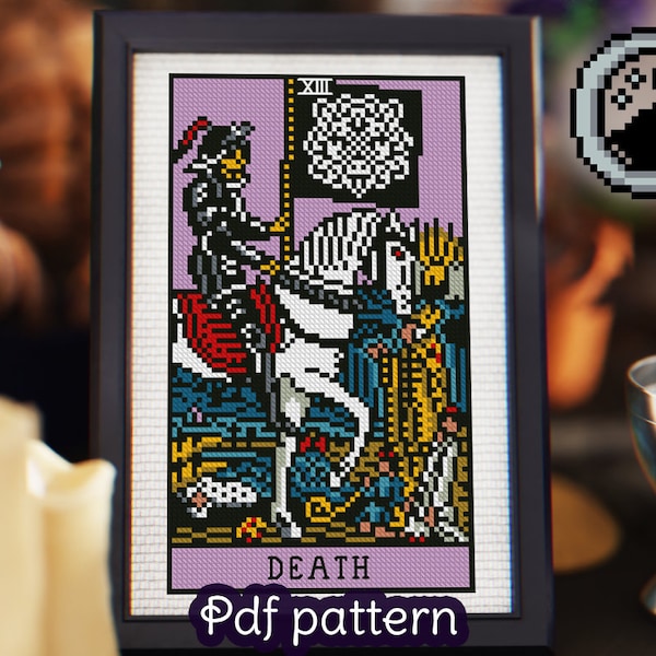 Tarot Card Cross Stitch Pattern - Death - Major Arcana - Rider Waite Tarot - Smith Waite Tarot