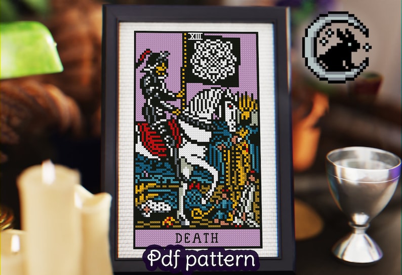 Cross Stitch Pattern of the Death tarot card from the Rider Waite deck