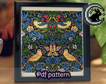ウィリアム・モリス「いちご泥棒」クロスステッチ図案：刺繍PDF（即時