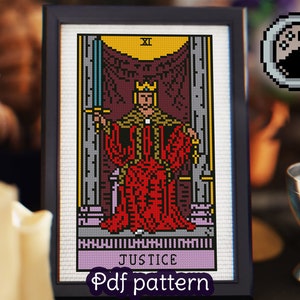 Tarot Card Cross Stitch Pattern - Justice - Major Arcana - Rider Waite Tarot - Smith Waite Tarot