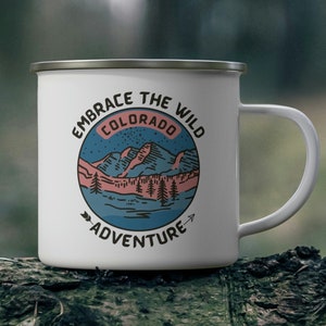 Colorado Enamel Camping Mug, Colorado Mountains, Campfire Adventure Coffee Cup, Outdoorsy Aesthetic mug, Vacation Camp tin mug