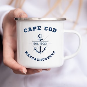 Cape Cod Enamel Camping Mug, Cape Cod Massachusetts gift, Campfire coffee mug, Outdoorsy camp cup, Tin mug