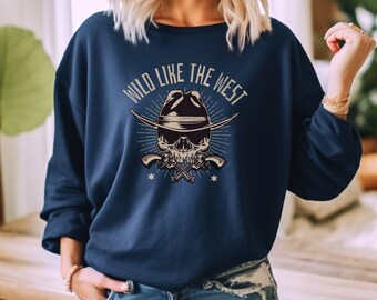 Western Cowboy Skull sweatshirt, Easy Halloween costume,  Cowgirl sweater, Howdy apparel, Wild west