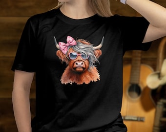 Funny Highland Cow T-Shirt, Western Cowgirl Style, Farm Lover Gift