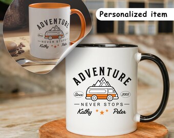 Taza personalizada para campistas, taza de café para aventuras, regalo para parejas