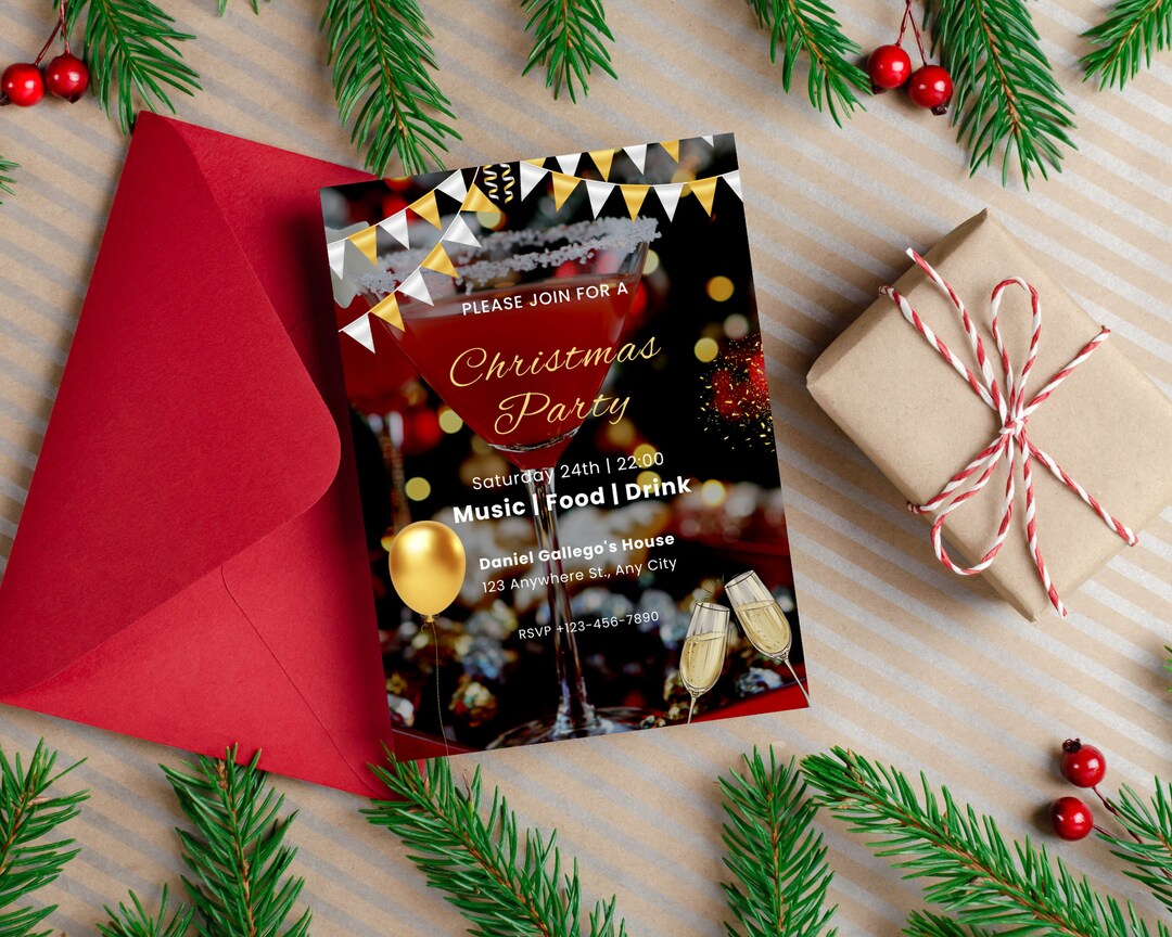 Christmas Party Invitation Template, Instant Download Boho Christmas