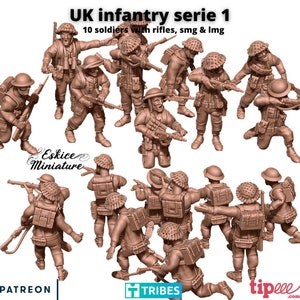 WW2 British UK Infantry Squad, 10 Figures, Eskice Miniatures, 15mm, 20mm, 28mm, 54mm, Bolt Action, Chain of Command, World War 2, Resin Mini