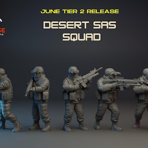 Turnbase Modern Miniature, British Desert SAS Squad Team, 5 Minis, 15mm 20mm 28mm 32mm 35mm 40mm 54mm Post Apocalyptic, Spectre, Zona Alfa