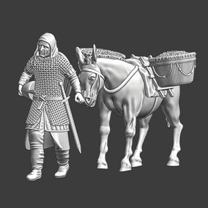 Northern Crusades Miniature, Medieval crusader walking with grain donkey, Role Playing Miniatures, 28mm, 3D Print, Wargaming, DnD Miniature