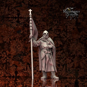 Reconquer Designs, Caballero Miniatures, Dismounted Military Order Standard Bearer, DnD, Saga, 28mm, 15mm, 1/56, 1/100, Wargaming, 3d Print