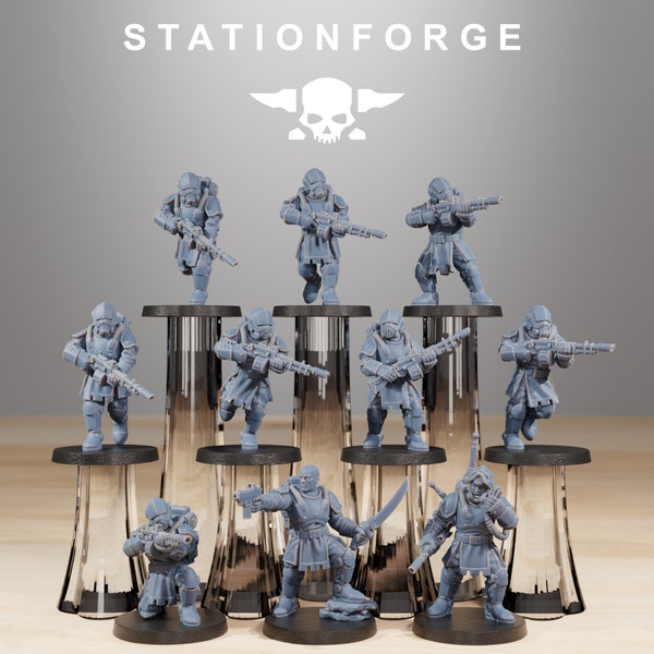 Station Forge RoyalGuard Infantry Builders Kit, Set of 10 Miniatures, High Detail 8K 3D Printed Models, Grimdark Future Fantasy Sci-Fi Minis