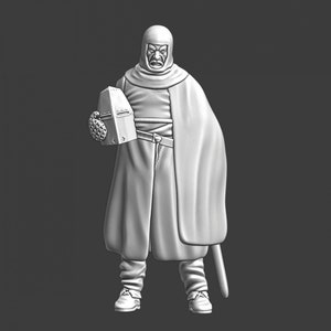 Northern Crusades Miniatures, Medieval Crusader Knight Resting with Cape, RPG Miniatures, 28mm, 3D Printed, Wargaming, Historical, 1/56, DnD
