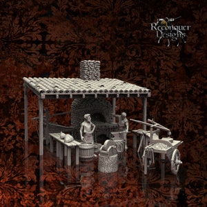 Reconquer Designs, Caballero Miniatures, Blacksmith Scene, DnD, Saga, 28mm, 15mm, 1/56, 1/100, Wargaming, Lion Rampant, 3d Printed, Fantasy