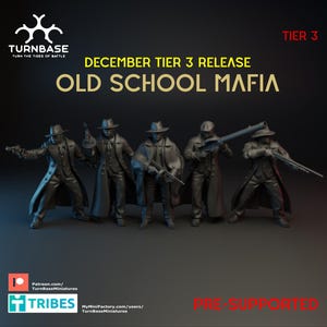 Turnbase Modern Miniatures, Old School Mafia, Criminals, 5 Minifigures, 15mm 20mm 28mm 32mm 35mm 40mm 54mm Scale, Mobsters, 3D Printed