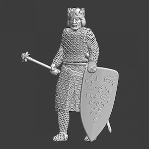 Northern Crusades Miniatures, Medieval Crusader Scandinavian King, Role Playing Miniatures, 28mm, 3D Printed, Wargaming, Historical, 1/56