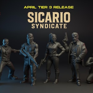 Turnbase Modern Miniatures, Sicario Syndicate, Cartel, Criminals, 5 Minis, 15mm 20mm 28mm 32mm 35mm 40mm 54mm Post Apocalyptic, Spectre, 3D