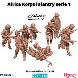 WW2 German Afrika Korps Rifle Infantry Squad by Eskice Miniatures, 15mm 20mm 28mm 32mm 54mm Scale WWII Minifigures Bolt Action Flames of War