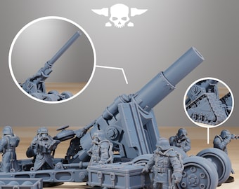 GrimGuard Heavy Artillery, Station Forge Miniatures, Death Division Gasmask, Imperial Guard, 3D Printed Resin Mini, Grime Guard Corps Cannon