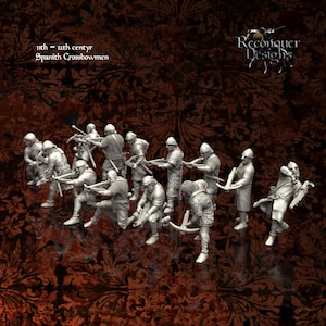 Reconquer Designs, Miniatures, 11th Century Spanish Crossbowmen, 28mm, 20mm, 1/72 scale, 40mm, 54mm, Medieval, Historical, Crusades, Figures