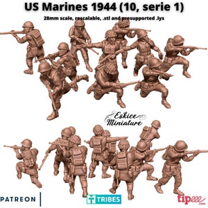US Marines 1944, Infantry Squad, Eskice Miniatures, WW2, 15mm, 20mm, 28mm, 54mm, Bolt Action, Chain of Command, World War 2, Flames of War