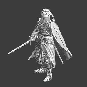 Northern Crusades Miniature, Medieval Hospitaller or Templar Knight, Role Playing Miniatures, 28mm, 3D Printed, Wargaming, DnD Miniatures