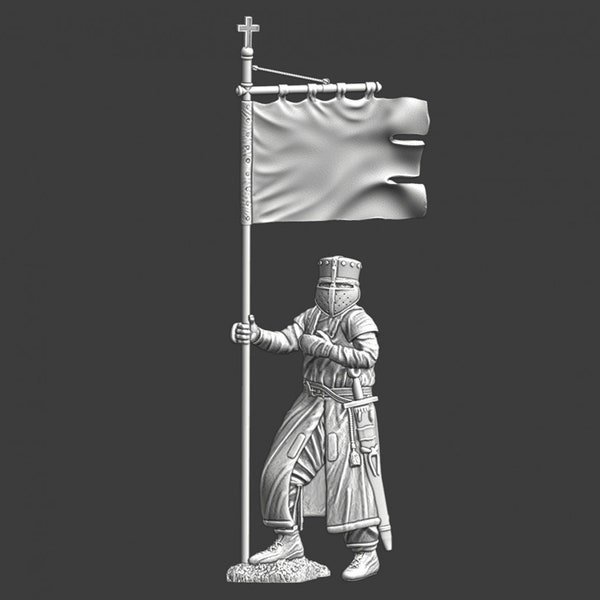 Northern Crusades Miniatures, Medieval Hospitaller Knight with Banner, RPG Miniatures, 28mm, 3D Printed, Wargaming, Historical, 1/56, DnD