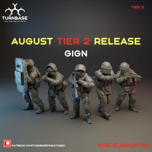 Turnbase Modern Miniatures French GIGN, Gendarmerie, 5 Minifigures, 15mm 20mm 28mm 32mm 35mm 40mm 54mm Post Apocalyptic, Law Enforcement, 3D