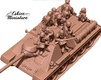 Soviet SU85 Tank & 10 Riders, Eskice Miniatures, WW2, 15mm, 20mm, 28mm, 54mm, Bolt Action, Chain of Command, World War 2, Flames of War