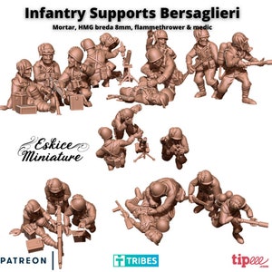 Italian Bersaglieri Support Set, Eskice Miniatures, WW2, 15mm, 20mm, 28mm, 54mm, Bolt Action, Chain of Command, World War 2, Flames of War