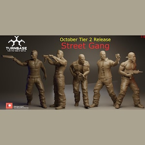 Turnbase Modern Miniatures Street Gang, Cartel, Criminals, 5 Minifigures, 15mm 20mm 28mm 32mm 35mm 40mm 54mm Post Apocalyptic, Zona Alfa, 3D