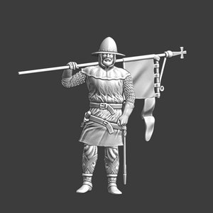Northern Crusades Miniature, Medieval Soldier with Banner, Role Playing Miniatures, 28mm, 3D Printed, Wargaming, DnD Miniatures, Historical