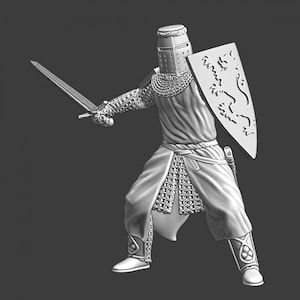 Northern Crusades Miniatures, Medieval Folkunga Crusader Knight, Role Playing Miniatures, 28mm, 3D Printed, Wargaming, DnD, Historical, 1/56