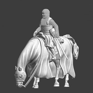 Northern Crusades Miniatures, Medieval Mounted Teutonic Knight, Figure, 1/56, RPG Miniatures, 28mm, 3D Printed, Wargaming, DnD, Historical