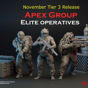 Apex PMC Elite Operatives TurnBase Minifigures, 15mm 20mm 28mm 32mm 54mm Modern Miniatures, Post Apocalyptic Zona Alfa Fallout Wasteland