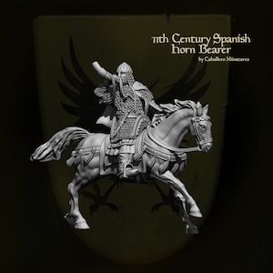 11th Century Spanish Knight Horn Bearer Musician Reconquer Designs Miniature, 15mm 20mm 28mm 32mm 40mm 54mm 60mm 75mm, Medieval Minifigures