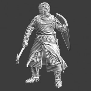 Northern Crusades Miniatures, Medieval Crusader Knight with War Hammer, RPG Miniatures, 28mm, 3D Printed, Wargaming, Historical, 1/56, Saga
