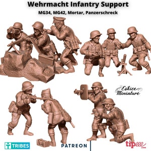 Infantry Support, Eskice Miniatures, WW2, 15mm, 20mm, 28mm, 54mm, Bolt Action, Chain of Command, World War 2, Flames of War, MG, Mortar, Set