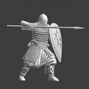 Northern Crusades Miniatures, Medieval Kievan Rus Fighting w/ Spear & Shield, RPG Miniatures, 28mm, 3D Printed, Wargaming, Historical, 1/56