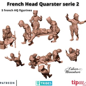 WW2 French Command HQ Set 2, 10 Figures, Eskice Miniatures, 15mm, 20mm, 28mm, 54mm, Bolt Action, Chain of Command, World War 2, Early War