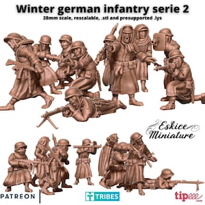 Winter German Infantry Squad, Eskice Miniatures, WW2, 15mm, 20mm, 28mm, 54mm, Bolt Action, Chain of Command, World War 2, Flames of War