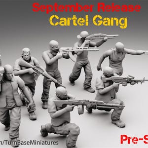 Turnbase Miniatures Cartel Gang Criminals 7 Minifigures, 15mm 20mm 28mm 32mm 35mm 40mm 54mm Scale Modern Post Apocalyptic Zona Alfa Spectre