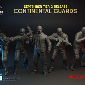 Turnbase Modern Miniatures Continental Guards, Cartel, Criminal, 5 Minifigures, 15mm 20mm 28mm 32mm 35mm 40mm 54mm Post Apocalyptic, Spectre