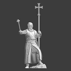 Northern Crusades Miniatures, Medieval Wounded Crusader Bishop with Cross, RPG Miniature, 28mm, 3D Printed, Wargaming, Historical, 1/56, DnD