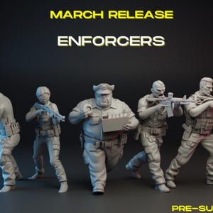 Turnbase Modern Miniatures, Enforcers, US Police, Law Enforcement, 5 Minis, 15mm 20mm 28mm 32mm 35mm 40mm 54mm Post Apocalyptic, Spectre, 3D