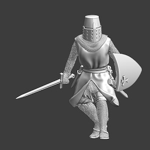 Northern Crusades Miniatures, Medieval Crusader Knight Advancing, Role Playing Miniatures, 28mm, 3D Printed, Wargaming, DnD, Historical