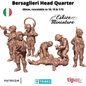 WW2 Italian Bersaglieri HQ Command Set, Eskice Miniatures, 15mm, 20mm, 28mm, 54mm, Bolt Action, Chain of Command, World War 2, Italy, Resin