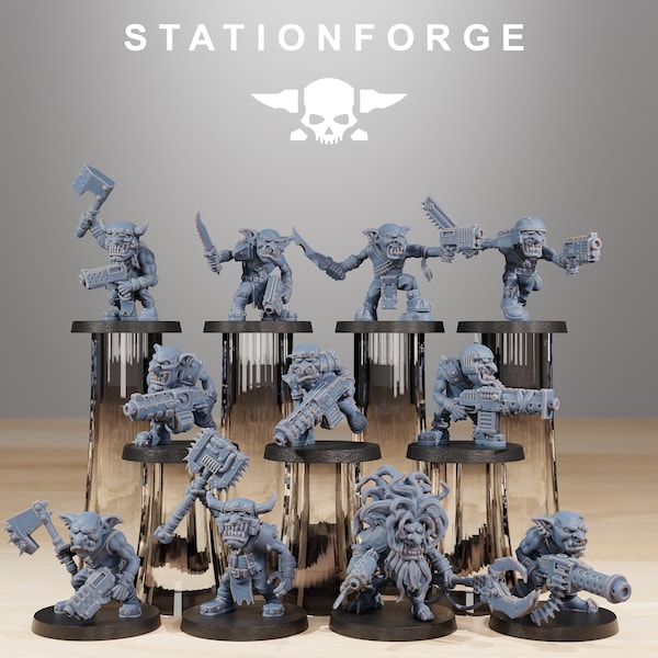 Station Forge Gob Infantry, 11 Miniatures Set, Space Orks, Grimdark Future, Sci-fi Orc Proxy, Goblin, Starfinder, Grim Dark Wargaming Minis