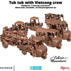 Viet Cong Tuk Tuks, Eskice Miniatures, Vietnam War, 15mm, 20mm, 28mm, 54mm, Bolt Action, Set, Resin, VC, 3D Printed, Transport, Diorama