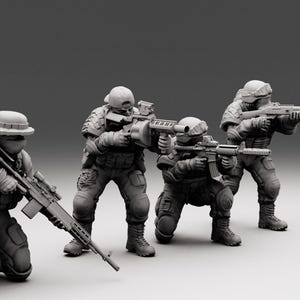 Turnbase Modern Miniatures USMC Surviors, 4 US Marines Minifigures, 15mm 20mm 28mm 32mm 35mm 40mm 54mm Post Apocalyptic, Zona Alfa, Spectre