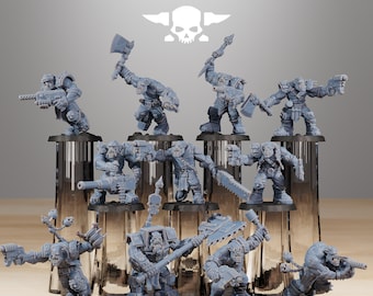 Station Forge Orkaz Infantry, 11 Miniatures Set, Space Orks, Grimdark Future, Sci-fi Orc Proxy, Starfinder, Grim Dark Wargaming Minis